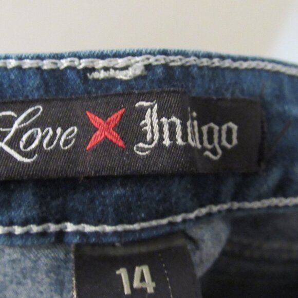 Love Indigo Western Bootcut Jeans Womens14 Blue Embroidered Button Flap Pockets - Picture 9 of 11